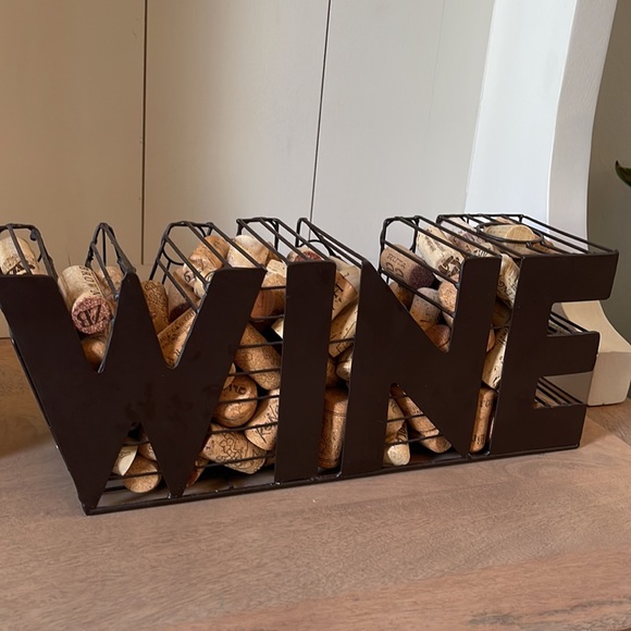 VGUC Dark Brown Metal WINE Cork Display - Picture 2 of 4